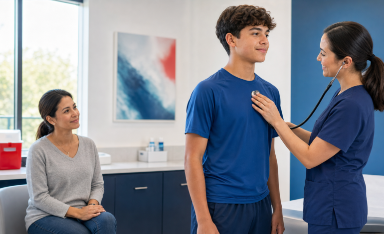 Teen athlete receiving a back-to-school sports physical at 209 Urgent Care in Modesto